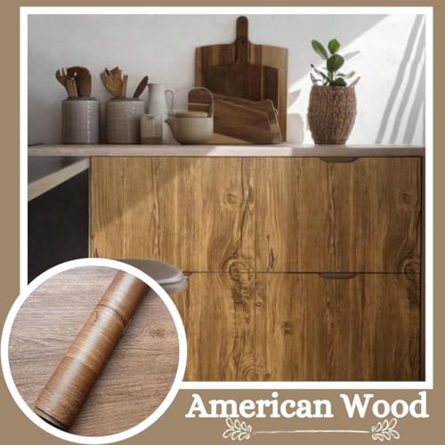 HAPPYMATES Self Adhesive Wood Grain Vinyl Wallpaper Stickers Home Adhesive Wallpaper Waterproof Bedroom Wood Grain Contact Paper Wall Stickers Rolls for Home,Kitchen (24 X 48 Inch, American Wood) - Image 4