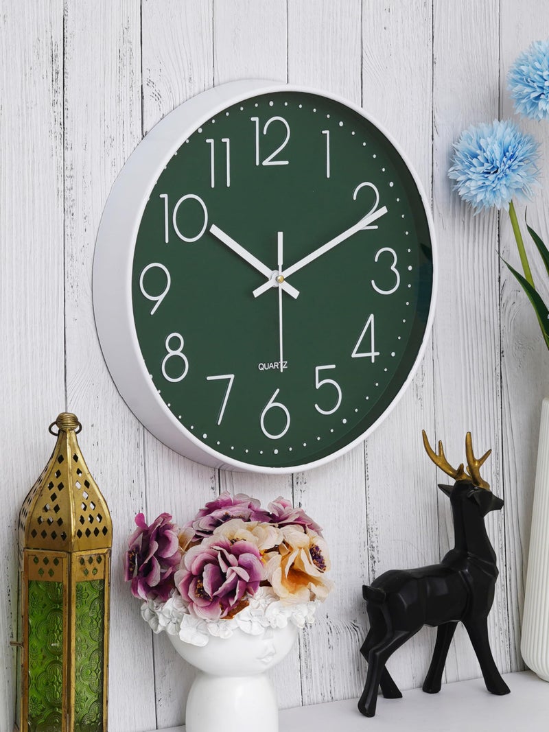 CHRONIKLE 12 Inch Modern Plastic Stylish Non Ticking Silent Analog Round Wall Clock for Home, Living Room, Bedroom, Office, and Kitchen (Green) (29.5 X 4 X 29.5 CM) - Image 1
