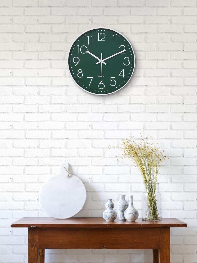 CHRONIKLE 12 Inch Modern Plastic Stylish Non Ticking Silent Analog Round Wall Clock for Home, Living Room, Bedroom, Office, and Kitchen (Green) (29.5 X 4 X 29.5 CM) - Image 5