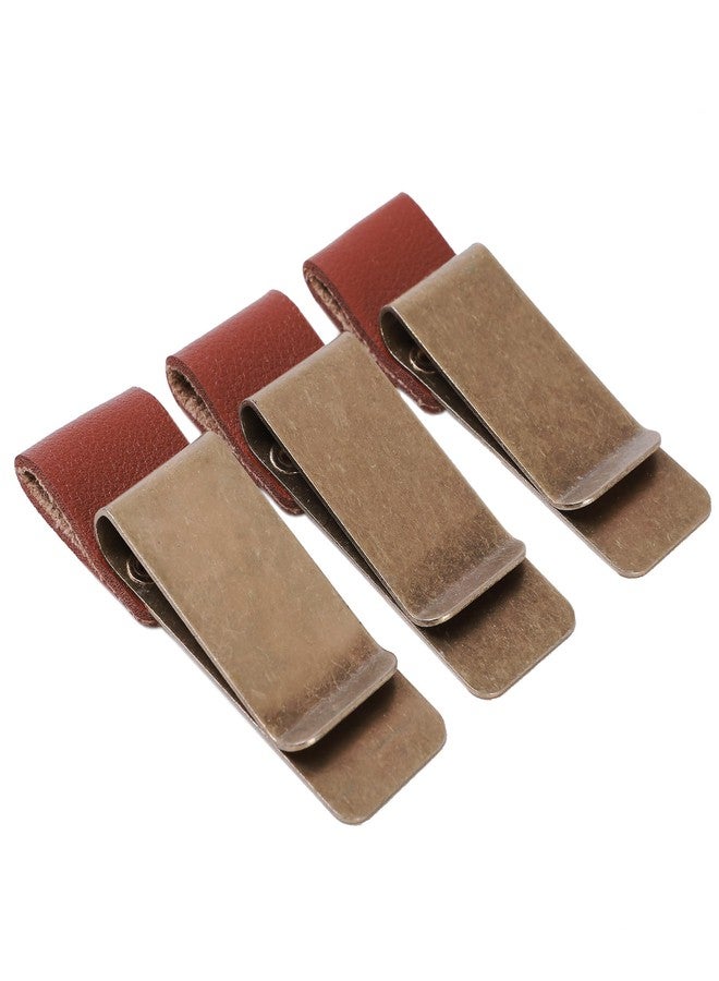 LJY 3-Pack Retro Style Traveler Notebook Leather Pen Holder Loop Stainless Steel Clip (Brown) - Image 1