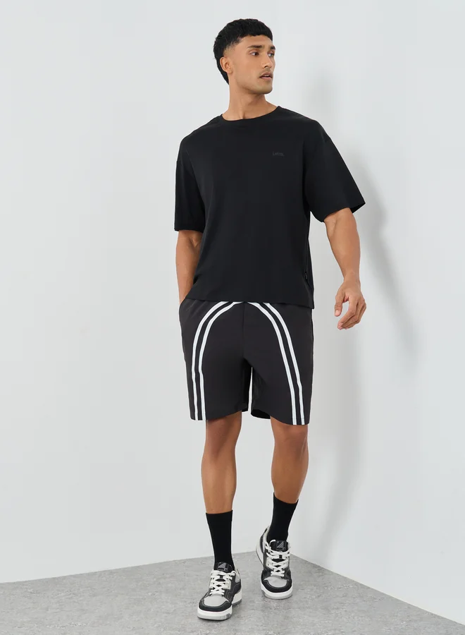 ستايلي Styli Men Black Regular Fit Striped Shorts
