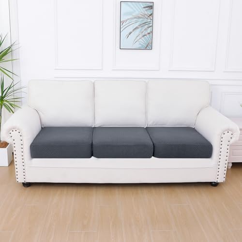Smiry Waterproof Couch Cushion Covers, Stretch Jacquard Thick Sofa Cushion Covers, Washable Seat Slipcover Elastic Furniture Protector for Pets, Kid (3PC, Grey) - Image 5
