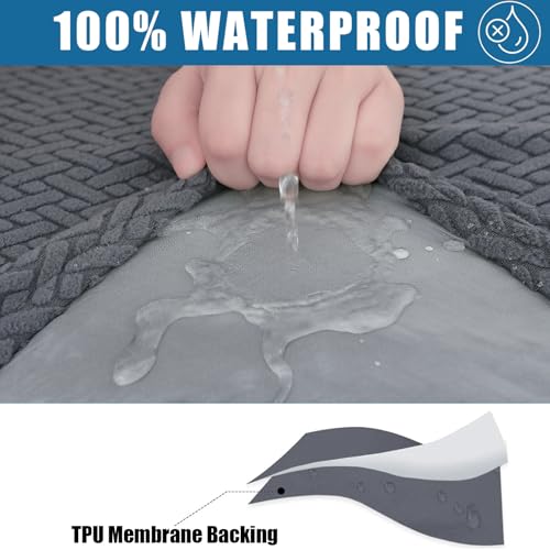 Smiry Waterproof Couch Cushion Covers, Stretch Jacquard Thick Sofa Cushion Covers, Washable Seat Slipcover Elastic Furniture Protector for Pets, Kid (3PC, Grey) - Image 2