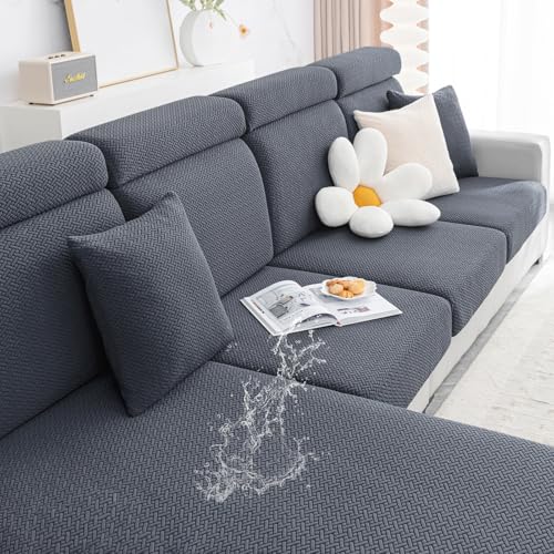 Smiry Waterproof Couch Cushion Covers, Stretch Jacquard Thick Sofa Cushion Covers, Washable Seat Slipcover Elastic Furniture Protector for Pets, Kid (3PC, Grey) - Image 1