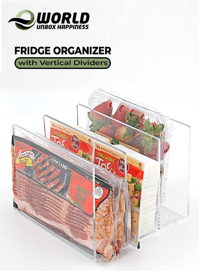 Eworld Stackable Fridge Acrylic Organizer with Vertical Dividers for Fruit Clamshells, Deli, Trays, Books & Wallets, Versatile Multi-Purpose Storage Solution for Refrigerator, Freezer, Kitchen, Desk, Closet  - Image 1