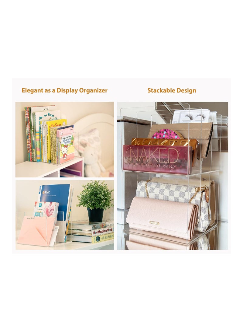 Eworld Stackable Fridge Acrylic Organizer with Vertical Dividers for Fruit Clamshells, Deli, Trays, Books & Wallets, Versatile Multi-Purpose Storage Solution for Refrigerator, Freezer, Kitchen, Desk, Closet  - Image 5
