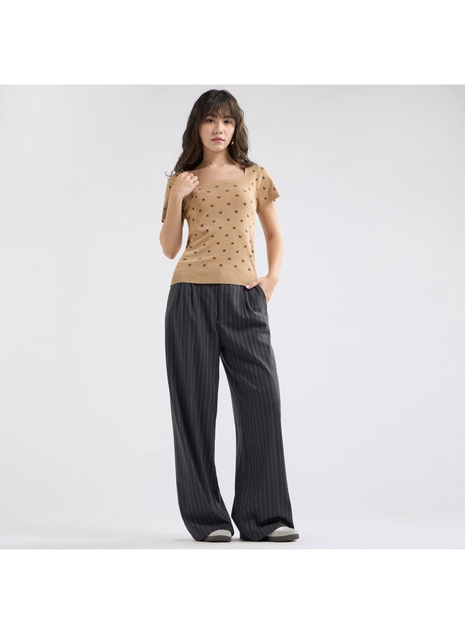 Splash FAV Textured Square Neck T-shirt with Short Sleeves - Image 2