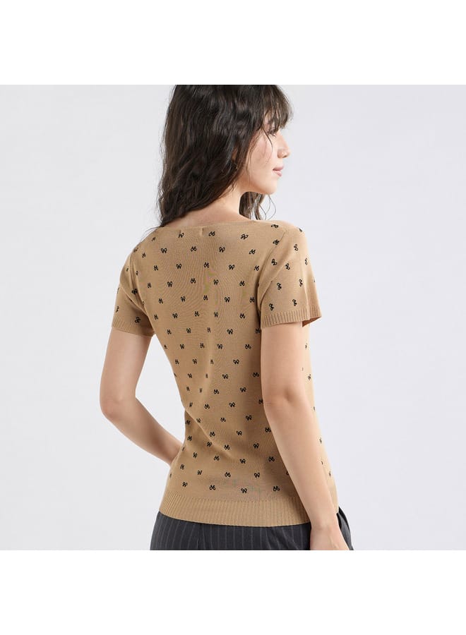 Splash FAV Textured Square Neck T-shirt with Short Sleeves - Image 3