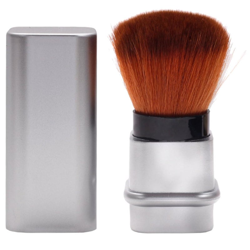 Retractable Powder Brush Blush Brush with Silver Extendable Tube for Nail Dust Removal and Travel Makeup Application - Image 1