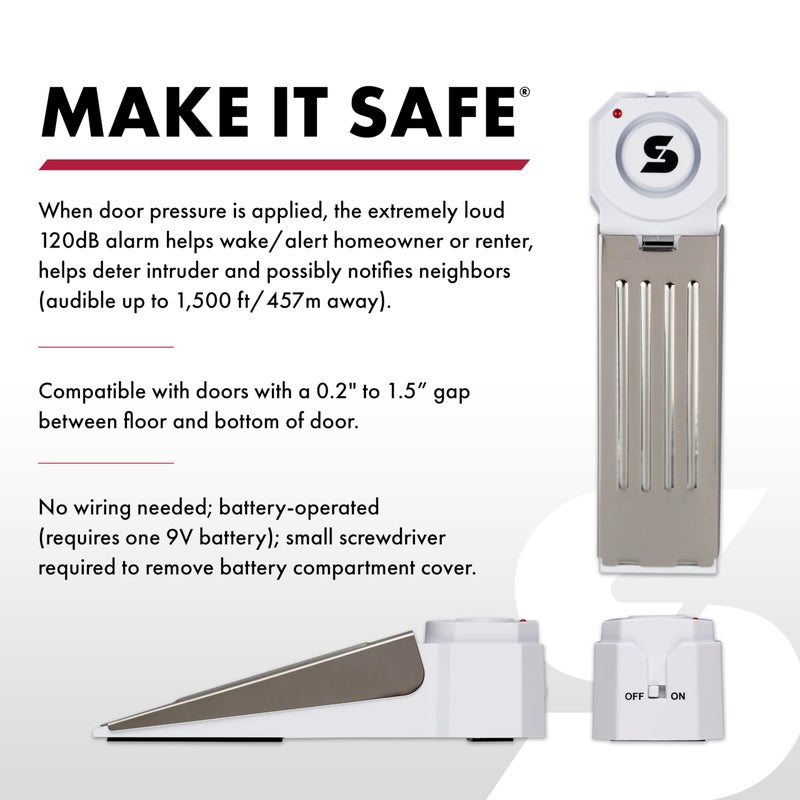 SABRE 120 dB Wedge Door Stop Security Alarm, Extremely Loud Wireless Alarm Siren Audible Up To 1,500 Ft., Non-Skid Pad, Compact Alarm Great for Home, Travel, Apartment or Dorm - Image 3