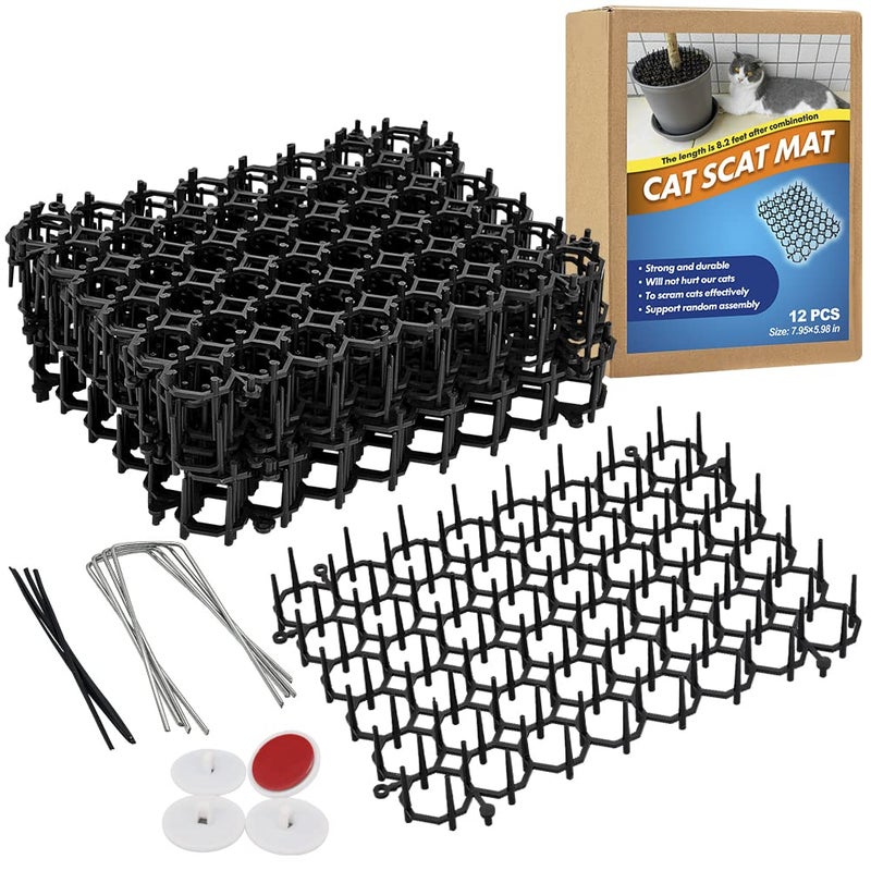 Ley's 12 Pack Cat Deterrent Mat, 6 x 8 in Scat Mat with Spikes, Keep Cats Away from Plants, Indoor Furniture & Outdoor Garden Fence â€“ Pet Repellent Barrier - Image 1