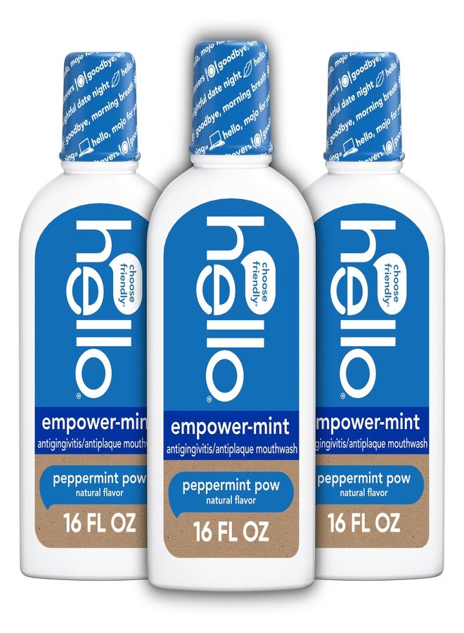 hello Empower-Mint Fluoride Free and Alcohol Free Mouthwash, Non Alcoholic Mint Mouthwash Pack, Peppermint Pow, 3 Pack, 16 Fl Oz Bottles - Image 1