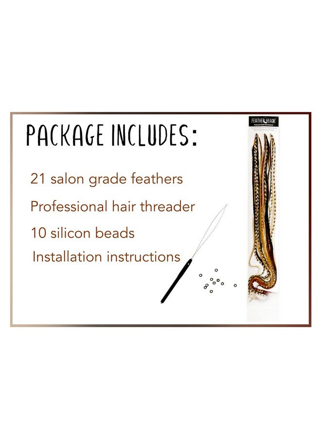 Feather Headz 21 Natural Color Hair Feathers 7” 12” Long Feathers For Hair Extension Natural Hair Extension Diy Kit Eyecatching Design 10 Microlink Beads 100% Real Rooster Feathers - Image 3