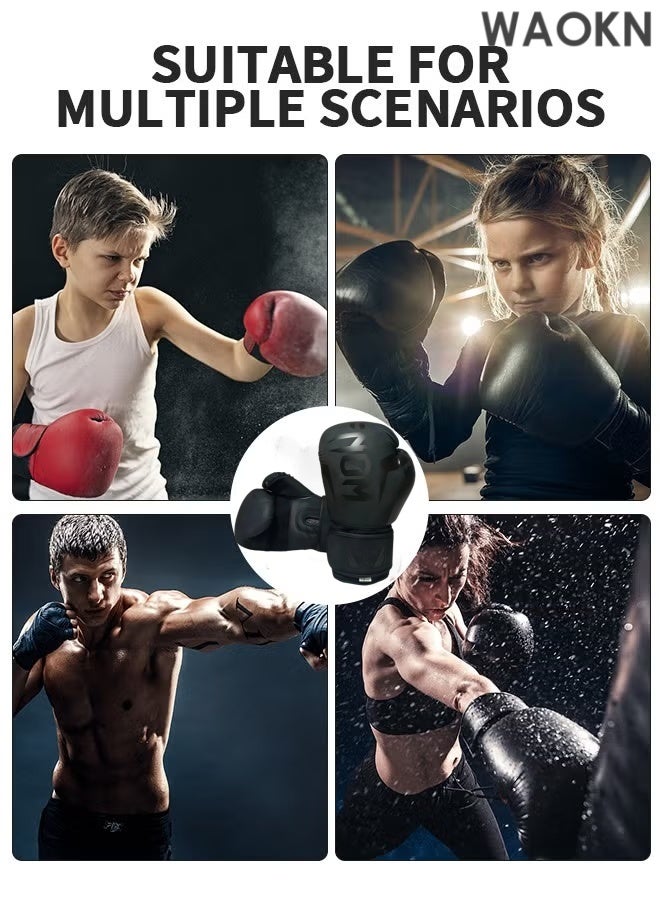 WAOKN 12OZ Boxing Gloves PU Leather, Muay Thai Kickboxing MMA Sparring Training, Advanced TAKKA Closure, Padding, Punch Bags Speed Ball Focus Pads Workout Gloves,Boxing Gloves Sparring Muay Thai Pro Training, Maya Hide Leather, Kickboxing Heavy Punching Bag Focus Mitts Pads Double End Ball Workout, MMA Fitness Gym Bagwork, Ventilated Palm, Men Black - Image 2