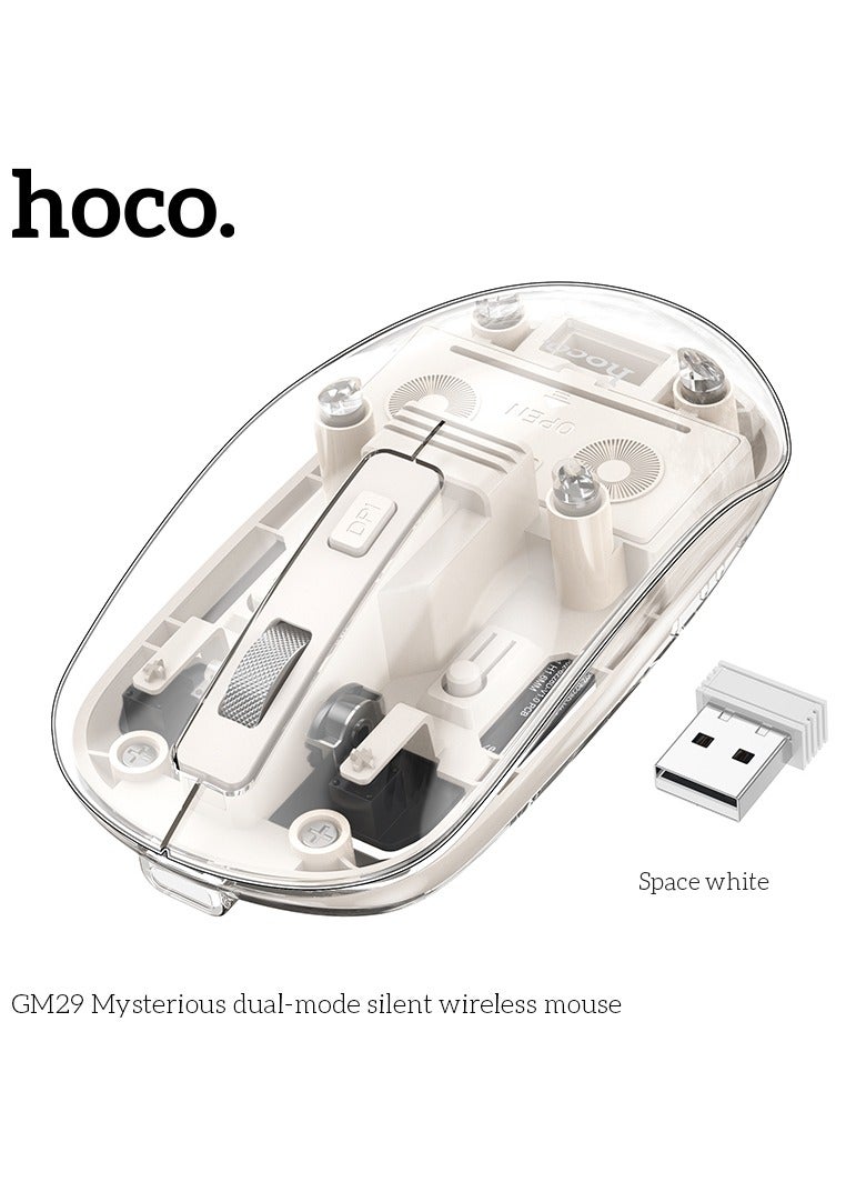 hoco. HOCO GM29 USB Wireless Computer Mouse-- 2.4G Dual-Channel Full Body Transparent with Comfortable Design, Silent and Smooth Tracking For PC, Mac, Laptop and Tablets - Transparent Space White  - Image 1