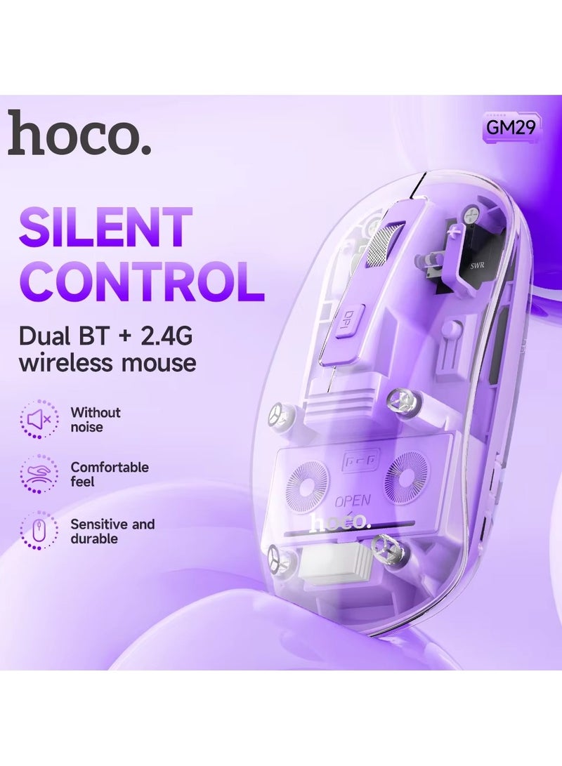 hoco. HOCO GM29 USB Wireless Computer Mouse-- 2.4G Dual-Channel Full Body Transparent with Comfortable Design, Silent and Smooth Tracking For PC, Mac, Laptop and Tablets - Transparent Space White  - Image 2