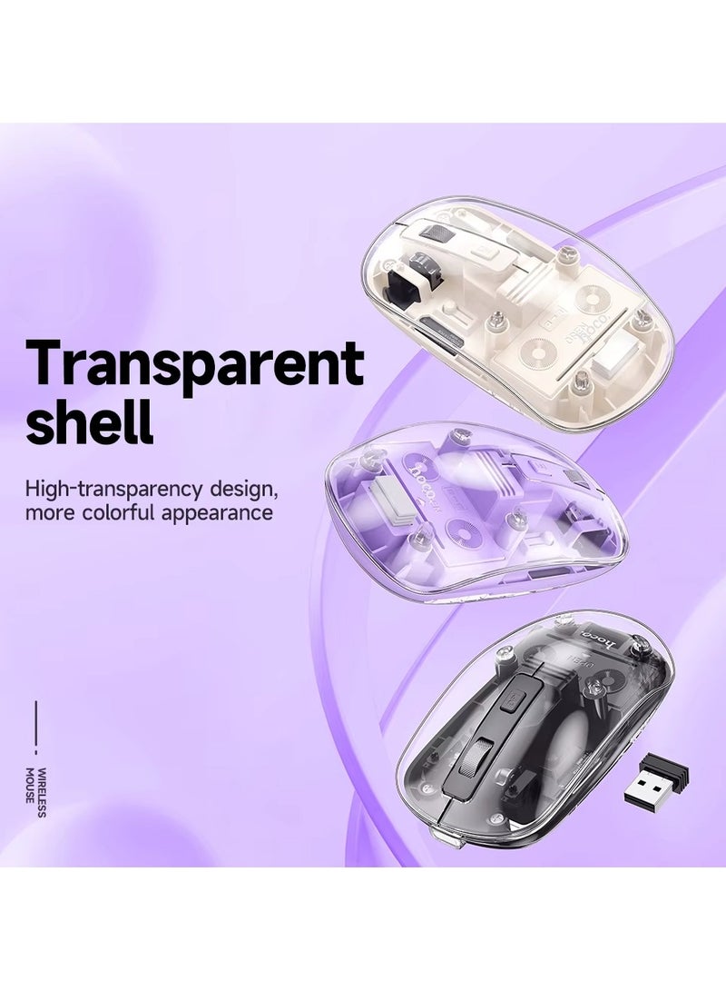 hoco. HOCO GM29 USB Wireless Computer Mouse-- 2.4G Dual-Channel Full Body Transparent with Comfortable Design, Silent and Smooth Tracking For PC, Mac, Laptop and Tablets - Transparent Space White  - Image 3