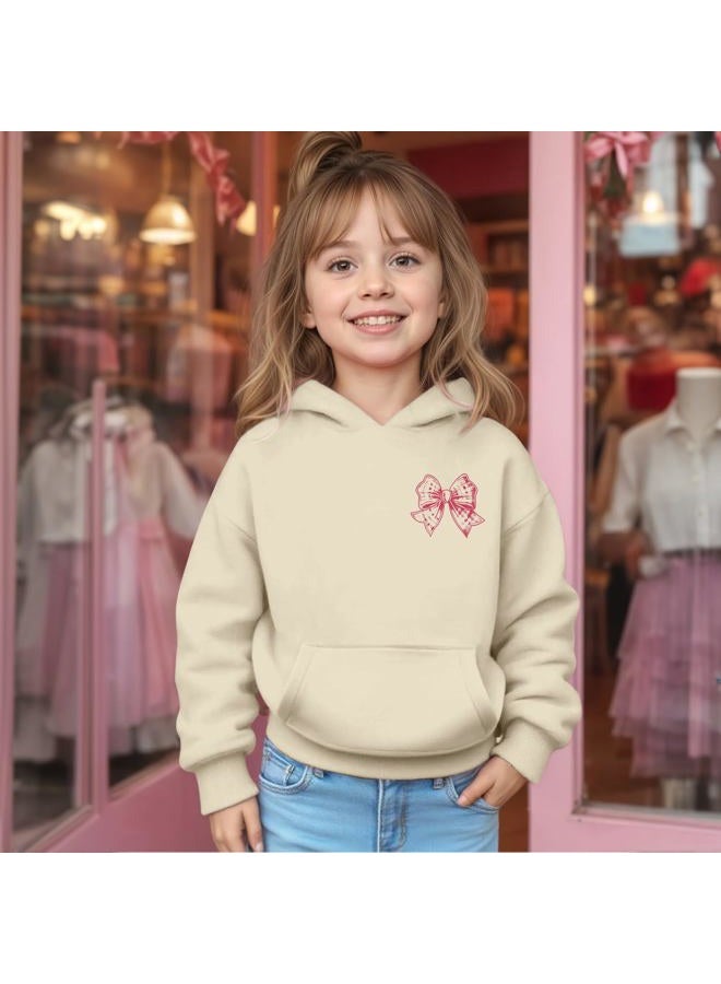 Lubpow Girl's Cute Pink Bow Hoodie Aesthetic Preppy Sweatshirts Kids Casual Kawaii Bows Letter Graphic Hoodies Pullover Tops, Apricot, 9-10 Years - Image 4