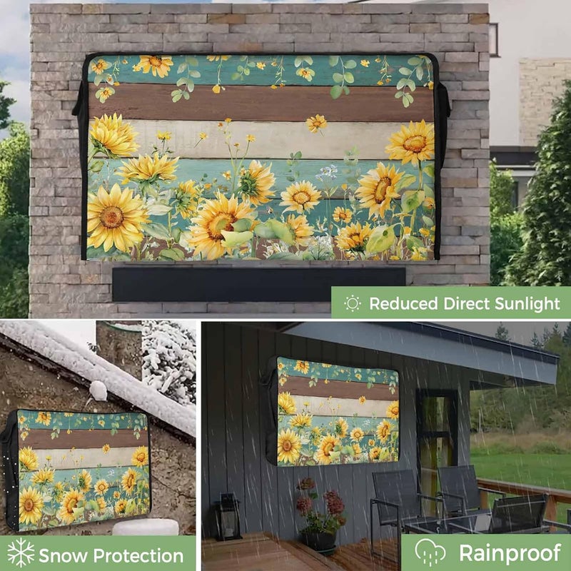 Summer Floral Waterproof Outdoor TV Cover, Watercolor Sunflower Eucalyptus Leaves Retro Wood Grain Outside Weatherproof TV Enclosures for 70 to 75 Inch LCD Television Shield Flat Screen Protectors - Image 3