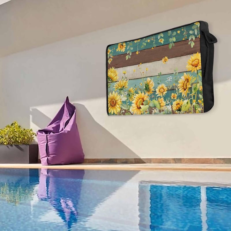 Summer Floral Waterproof Outdoor TV Cover, Watercolor Sunflower Eucalyptus Leaves Retro Wood Grain Outside Weatherproof TV Enclosures for 70 to 75 Inch LCD Television Shield Flat Screen Protectors - Image 4