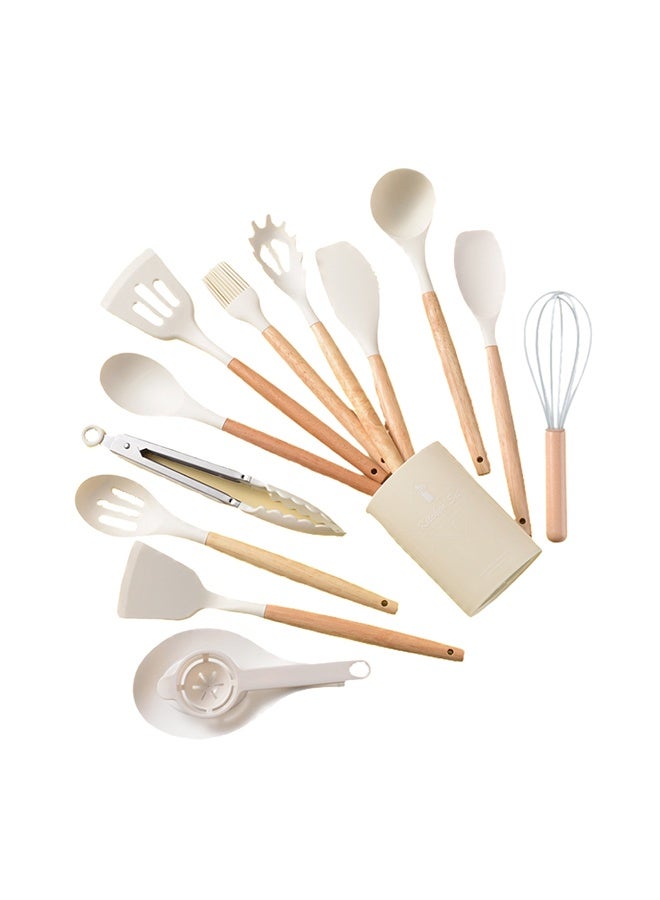 TodyJeyHo Chef Kitchen Cooking Utensils Set, 14 pcs Non-Stick Silicone Cooking Kitchen Utensils Spatula Set with Holder, Wooden Handle Silicone Kitchen Gadgets Utensil Set - Image 1