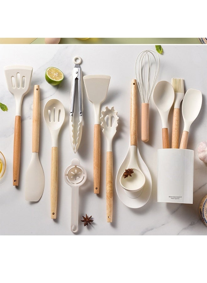 TodyJeyHo Chef Kitchen Cooking Utensils Set, 14 pcs Non-Stick Silicone Cooking Kitchen Utensils Spatula Set with Holder, Wooden Handle Silicone Kitchen Gadgets Utensil Set - Image 2