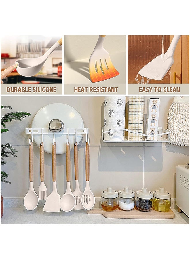 TodyJeyHo Chef Kitchen Cooking Utensils Set, 14 pcs Non-Stick Silicone Cooking Kitchen Utensils Spatula Set with Holder, Wooden Handle Silicone Kitchen Gadgets Utensil Set - Image 5