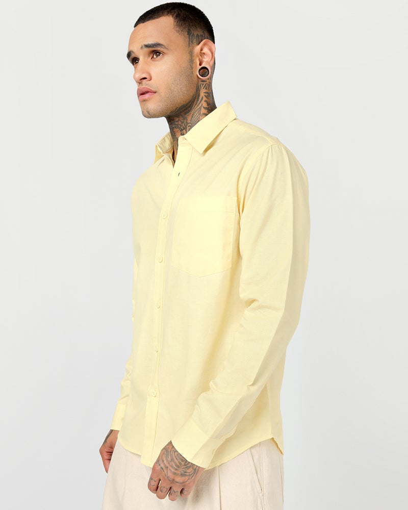 بيواكوف Men's Light Yellow Cotton Linen Shirt - Image 2