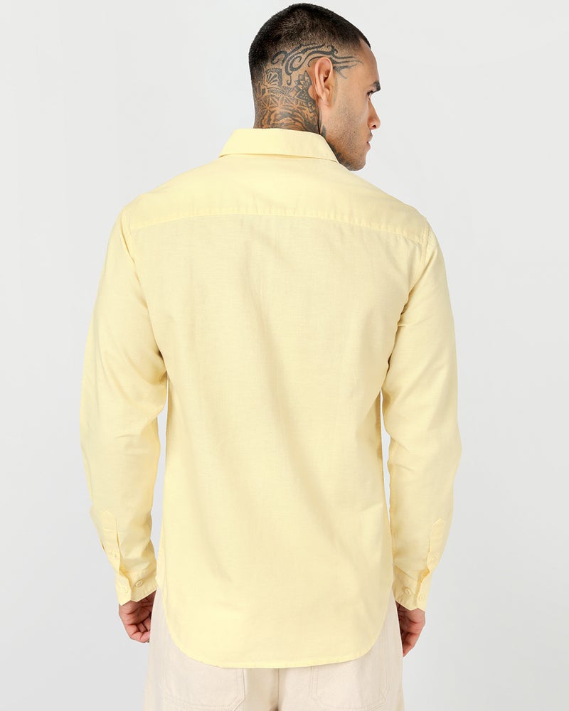 بيواكوف Men's Light Yellow Cotton Linen Shirt - Image 3