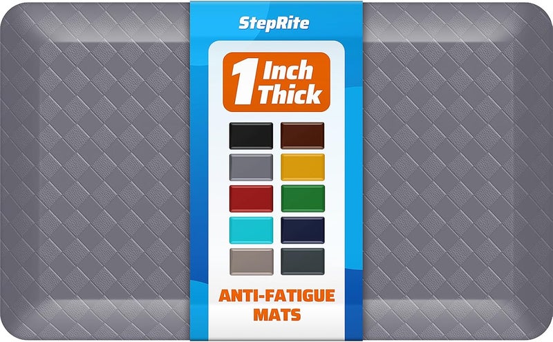 StepRite 1” Thick Kitchen Mats for Floor, Anti Fatigue Kitchen Rugs, Non-Slip,Heavy Duty Water Resistant Kitchen Rug, Standing Desk Mat for Friends, Family, Home, Kitchen, Office (32" x 20", Grey) - Image 1