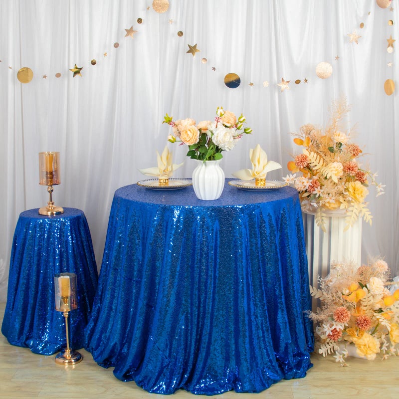ShiDianYi Sequin Tablecloth Round 72 Royal Blue Round Table Cloth Glitter Dessert Cake Tablecloth Sequin Table Cover Cloth for Baby Shower Linen Polyester Sequin Overlay for Banquet Birthday Parties