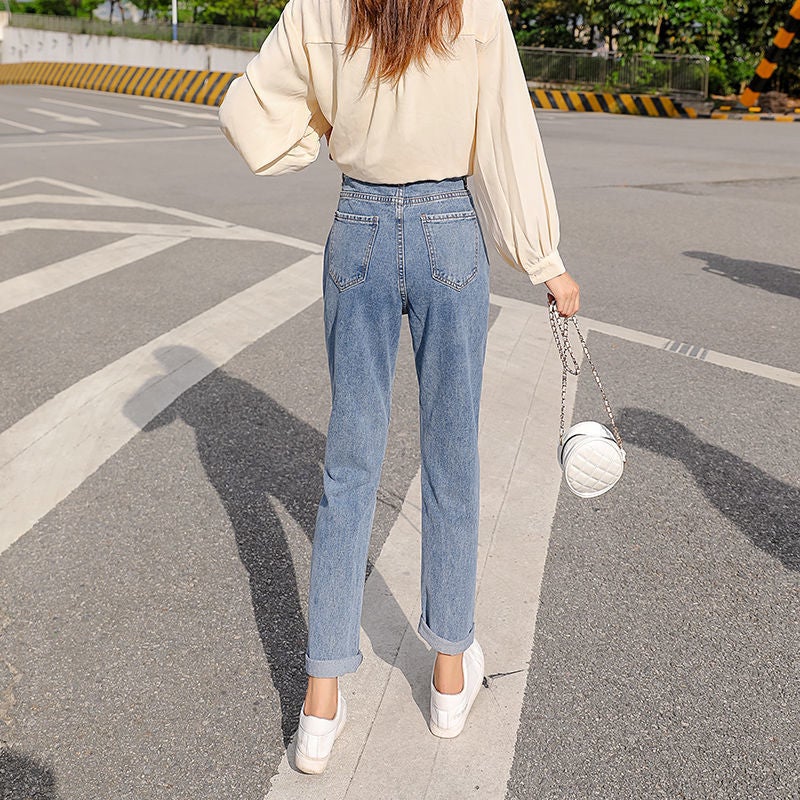 2023 New Jeans Women'S Loose High Waist Slimming Retro Cropped Harem Pants - Image 5