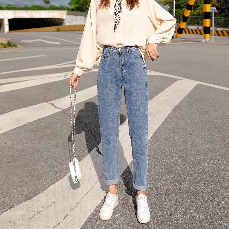 2023 New Jeans Women'S Loose High Waist Slimming Retro Cropped Harem Pants - Image 2