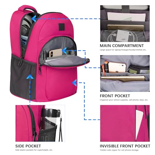 LARIPOP Carry On Backpack for Airplane 156 Inch Laptop Backpack with USB Charging Port Water Resistant Business Travel Backpack Lightweight College School Bookbag Anti Theft for Men Women Rose - Image 3