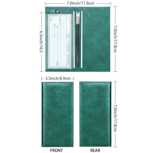 LLi Cufite Leather Checkbook Cover for Top & Side Tear Registers Duplicate Checks with Plastic Insert Flap Card Holder Pen Hoop Slim Wallet for Men Women - Image 3