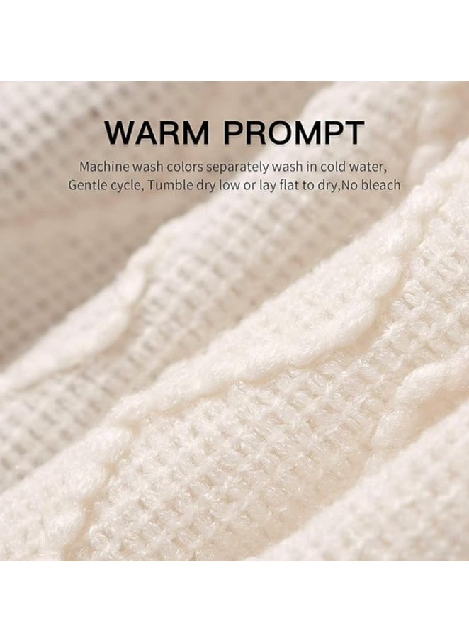 General Arabest Knitted Throw Blankets, Cozy Lightweight Decorative Throw, Warm Woven Blanket with Tassels for Couch Sofa, Bed and Living Room, All Seasons for Women, Men and Kids (130x220cm, Off White)  - Image 2