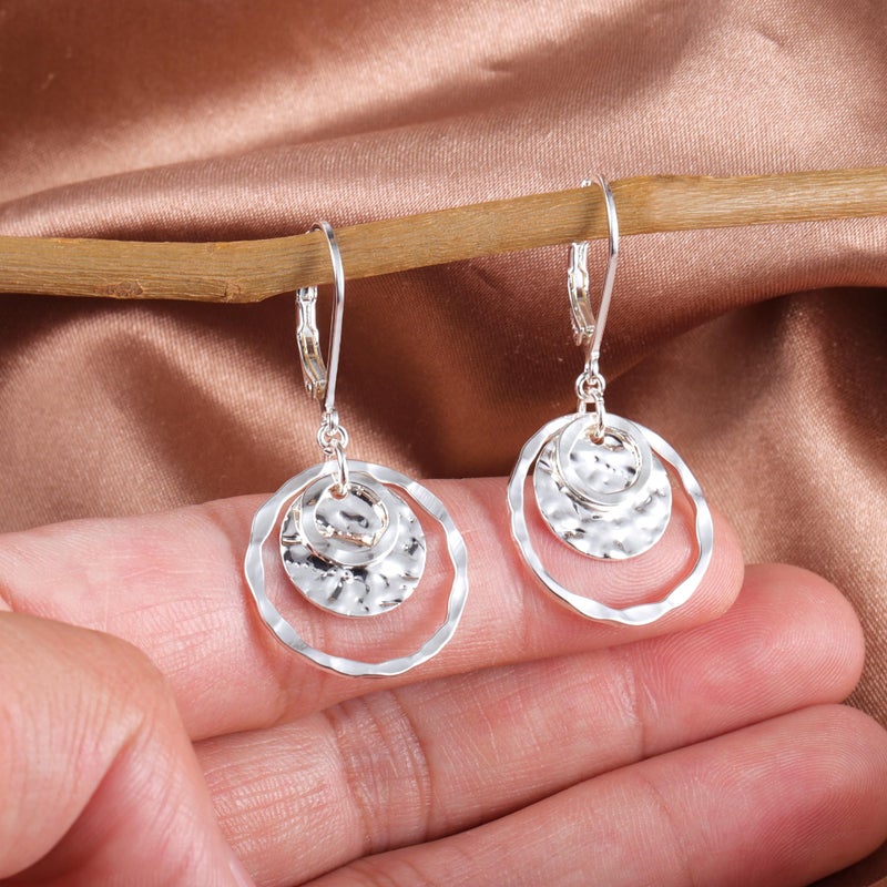 Lancharmed Sterling Silver Earrings for Women Hypoallergenic Silver Disc Hammered Earrings Circle Dangle Drop Earring Dangle Earing for Jewelry Gifts - Image 4