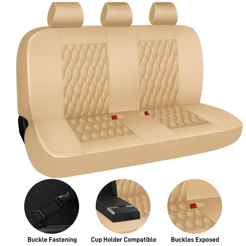 CAROMOP Faux Leather Car Seat Covers Full Set,Luxury and Comfortable Covers for Cars,Split Bench Compatible Car Interior Covers,Universal Fit for Suvs,Vans,Trucks,Airbag Compatible(5-Seat Beige) - Image 4