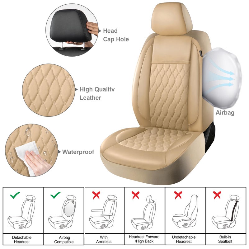 CAROMOP Faux Leather Car Seat Covers Full Set,Luxury and Comfortable Covers for Cars,Split Bench Compatible Car Interior Covers,Universal Fit for Suvs,Vans,Trucks,Airbag Compatible(5-Seat Beige) - Image 5