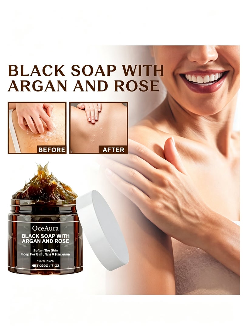 OceAura Zawina Morocco Black Beldi Soap, Black Soap with Argan and Rose, Zawina Morocco Body Scrub, Body Exfoliator Scrub, Moroccan Black Soap with Organic Argan, Beldi Soap, Black Moroccan Soap - Image 2