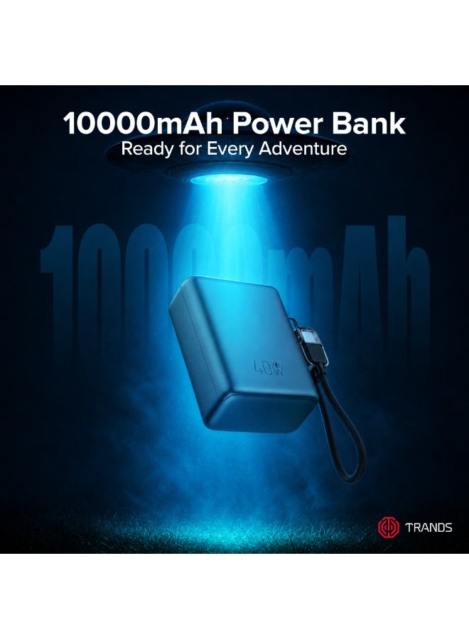 Trands 10,000mAh Mini 40W Fast Charging Power Bank with Smart TFT Display & Built-in USB-C Lanyard Cable (TR-PB967) – Space Gray - Image 3