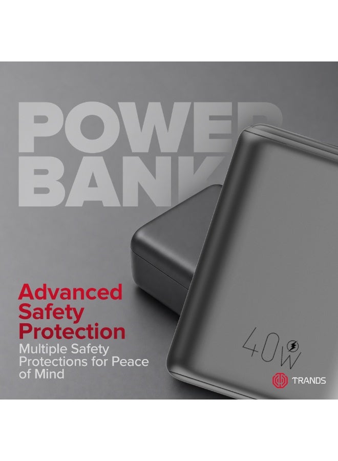 Trands 10,000mAh Mini 40W Fast Charging Power Bank with Smart TFT Display & Built-in USB-C Lanyard Cable (TR-PB967) – Space Gray - Image 4