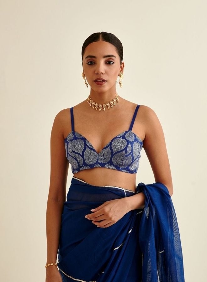 Abhishti Banarasi paan Zari Blouse-Imperial Blue  - Image 1