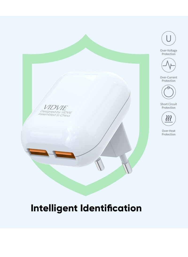 Vidvie Dual-port wall charger with fast charging technology, 12W fast and safe charging, compatible with iPhone 14/13/12 Pro Max, Samsung Galaxy S23/S22 and Android phones, compact and modern design for superior performance and reliable charging experience.  - Image 1