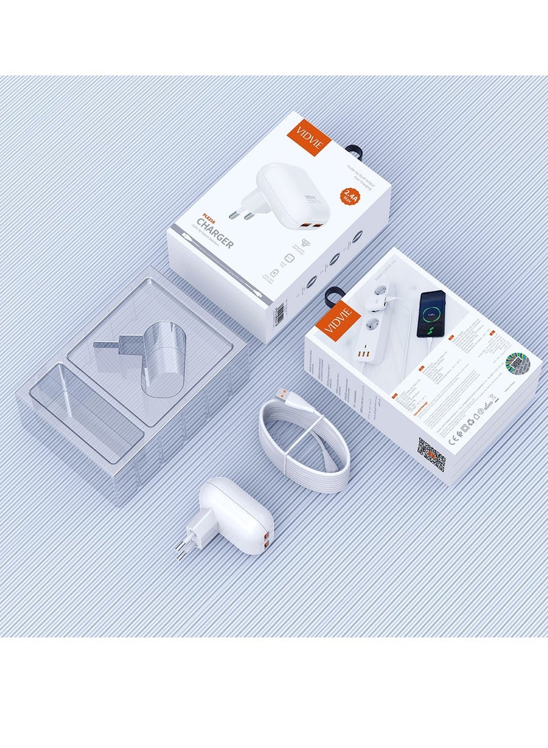 Vidvie Dual-port wall charger with fast charging technology, 12W fast and safe charging, compatible with iPhone 14/13/12 Pro Max, Samsung Galaxy S23/S22 and Android phones, compact and modern design for superior performance and reliable charging experience.  - Image 4