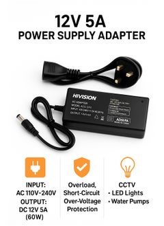 Hivision 12V 5A Power Supply Adapter – AC 110V~240V to DC 12V Converter – Transformer for Water Pump, CCTV, Lights  - Image 3