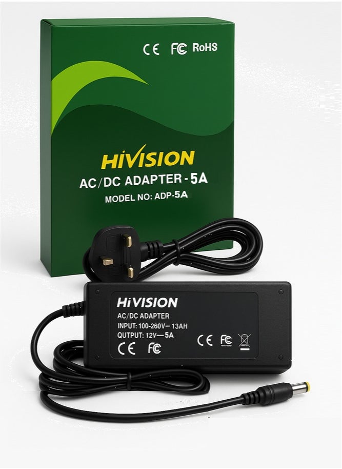 Hivision 12V 5A Power Supply Adapter – AC 110V~240V to DC 12V Converter – Transformer for Water Pump, CCTV, Lights  - Image 4