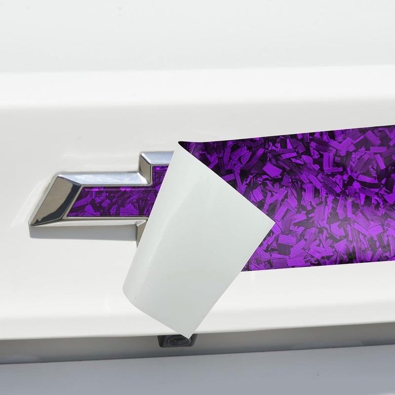 BLAKAYA Compatible with 11.8" x 4" Bowtie Emblem Wrap Kit for Chevy Logo Overlay Vinyl Wrap with Spatula and Cutter 3Pcs Purple Forged Carbon Fiber - Image 5