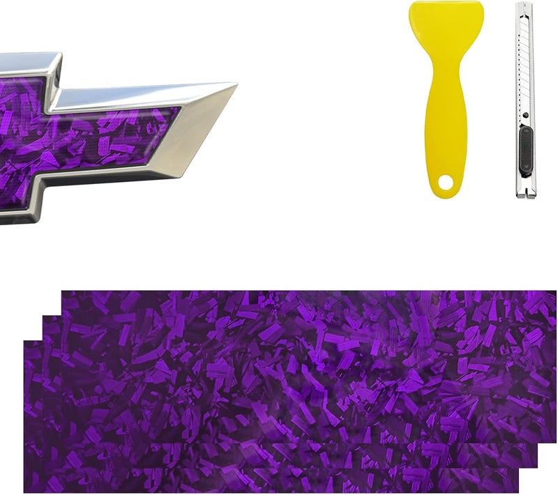 BLAKAYA Compatible with 11.8" x 4" Bowtie Emblem Wrap Kit for Chevy Logo Overlay Vinyl Wrap with Spatula and Cutter 3Pcs Purple Forged Carbon Fiber - Image 1