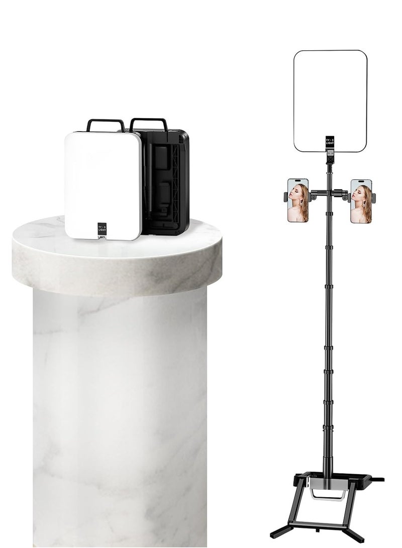 شو وو مجموعة إضاءة تصوير فيديو LED قابلة للطي، مع حامل للهاتف المحمول لأجهزة iPhone/Android، يمكن استخدامها لتسجيل الفيديو/البث المباشر في الهواء الطلق/حامل إضاءة للطهي/مكياج/إضاءة للتخييم، سهلة الحمل - Image 1